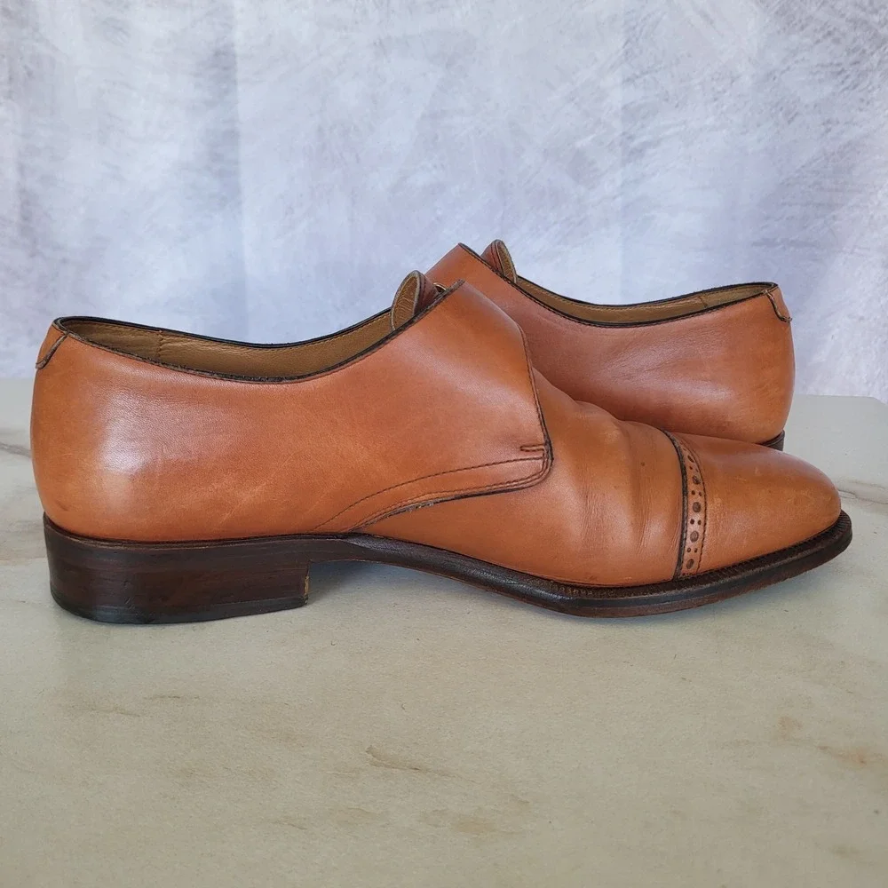 Alcaudio Bevilacqua Cap Toe Monk Strap Oxfords Tan Men's Size 42/9
